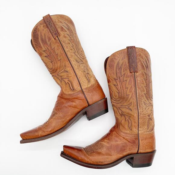 Lucchese Savannah N4540 Women’s 8 Tan Leather Snip Toe Western Cowgirl Boots - Picture 4 of 11